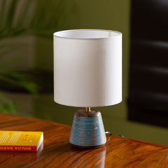 'Blue-Carved' Table Lamp In Mango Wood (35.6 cm)