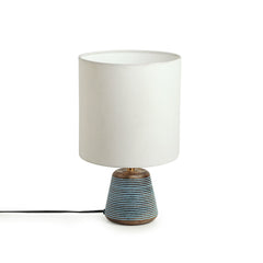 'Blue-Carved' Table Lamp In Mango Wood (35.6 cm)