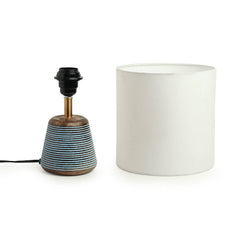 'Blue-Carved' Table Lamp In Mango Wood (35.6 cm)