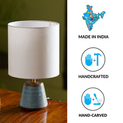 'Blue-Carved' Table Lamp In Mango Wood (35.6 cm)