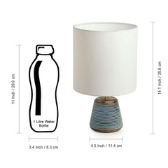 'Blue-Carved' Table Lamp In Mango Wood (35.6 cm)