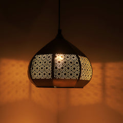 'Moroccan Paradise' Hand-Etched Pendant Lamp In Iron (20.3 cm, Matte Finish)