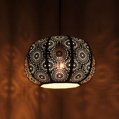 'Moroccan Grandeur' Hand-Etched Pendant Lamp In Iron (20.3 cm, Matte Finish)