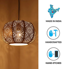 'Moroccan Grandeur' Hand-Etched Pendant Lamp In Iron (20.3 cm, Matte Finish)