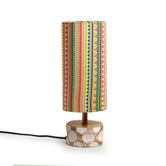'Vibrant Hues' Handcrafted Round Table Lamp In Mango Wood (35.6 cm)