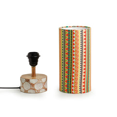 'Vibrant Hues' Handcrafted Round Table Lamp In Mango Wood (35.6 cm)