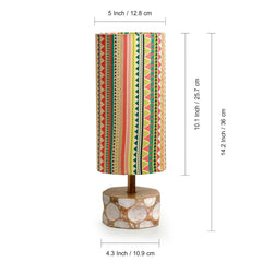 'Vibrant Hues' Handcrafted Round Table Lamp In Mango Wood (35.6 cm)