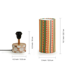 'Vibrant Hues' Handcrafted Round Table Lamp In Mango Wood (35.6 cm)