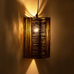 'Jute Glimmers' Handwoven Cuboidal Hanging Pendant Lamp In Jute & Iron (27.9 cm)