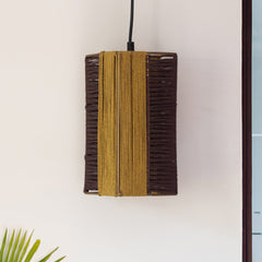 'Jute Glimmers' Handwoven Cuboidal Hanging Pendant Lamp In Jute & Iron (27.9 cm)
