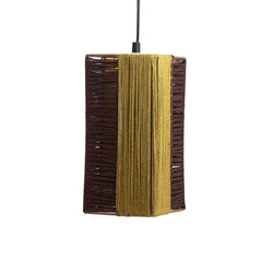 'Jute Glimmers' Handwoven Cuboidal Hanging Pendant Lamp In Jute & Iron (27.9 cm)