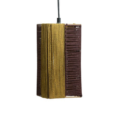 'Jute Glimmers' Handwoven Cuboidal Hanging Pendant Lamp In Jute & Iron (27.9 cm)