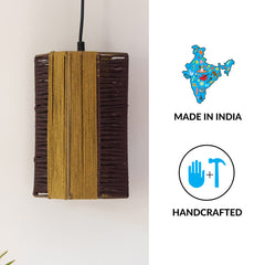 'Jute Glimmers' Handwoven Cuboidal Hanging Pendant Lamp In Jute & Iron (27.9 cm)