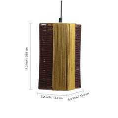 'Jute Glimmers' Handwoven Cuboidal Hanging Pendant Lamp In Jute & Iron (27.9 cm)