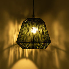 'Jute Gleams' Handwoven Cylindrical Hanging Pendant Lamp In Jute & Iron (22.9 cm)