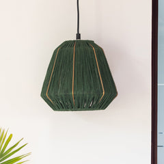 'Jute Gleams' Handwoven Cylindrical Hanging Pendant Lamp In Jute & Iron (22.9 cm)