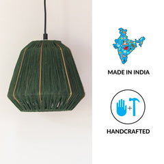 'Jute Gleams' Handwoven Cylindrical Hanging Pendant Lamp In Jute & Iron (22.9 cm)