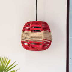 'Jute Shimmers' Handwoven Spherical Hanging Pendant Lamp In Jute & Iron (17.8 cm)