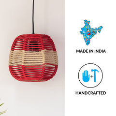 'Jute Shimmers' Handwoven Spherical Hanging Pendant Lamp In Jute & Iron (17.8 cm)