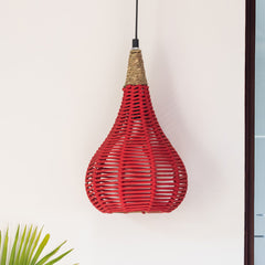 'Cotton Paradise' Handwoven Conical Hanging Pendant Lamp In Cotton Rope & Iron (35.6 cm)