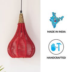 'Cotton Paradise' Handwoven Conical Hanging Pendant Lamp In Cotton Rope & Iron (35.6 cm)