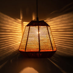 'Jute Fluorescence' Handwoven Pyramidal Hanging Pendant Lamp In Jute & Iron (27.9 cm)