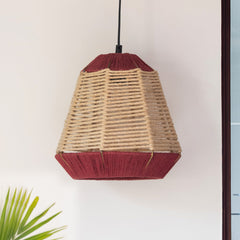 'Jute Fluorescence' Handwoven Pyramidal Hanging Pendant Lamp In Jute & Iron (27.9 cm)