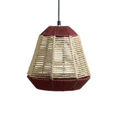 'Jute Fluorescence' Handwoven Pyramidal Hanging Pendant Lamp In Jute & Iron (27.9 cm)