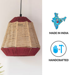 'Jute Fluorescence' Handwoven Pyramidal Hanging Pendant Lamp In Jute & Iron (27.9 cm)