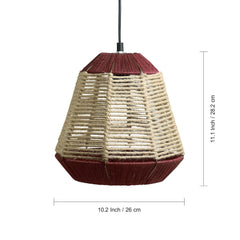'Jute Fluorescence' Handwoven Pyramidal Hanging Pendant Lamp In Jute & Iron (27.9 cm)