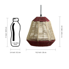 'Jute Fluorescence' Handwoven Pyramidal Hanging Pendant Lamp In Jute & Iron (27.9 cm)