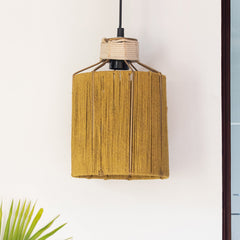 'Jute Splendours' Handwoven Cylindrical Hanging Pendant Lamp In Jute & Iron (27.9 cm)