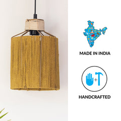 'Jute Splendours' Handwoven Cylindrical Hanging Pendant Lamp In Jute & Iron (27.9 cm)