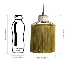 'Jute Splendours' Handwoven Cylindrical Hanging Pendant Lamp In Jute & Iron (27.9 cm)