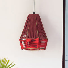 'Jute Sensations' Handwoven Pyramidal Hanging Pendant Lamp In Jute & Iron (27.9 cm)
