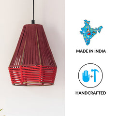 'Jute Sensations' Handwoven Pyramidal Hanging Pendant Lamp In Jute & Iron (27.9 cm)