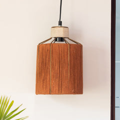 'Jute Miracles' Handwoven Cylindrical Hanging Pendant Lamp In Jute & Iron (27.9 cm)