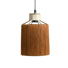 'Jute Miracles' Handwoven Cylindrical Hanging Pendant Lamp In Jute & Iron (27.9 cm)