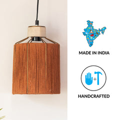'Jute Miracles' Handwoven Cylindrical Hanging Pendant Lamp In Jute & Iron (27.9 cm)