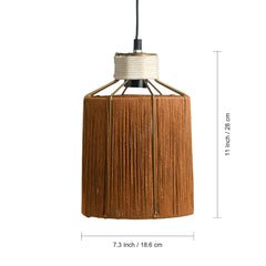 'Jute Miracles' Handwoven Cylindrical Hanging Pendant Lamp In Jute & Iron (27.9 cm)