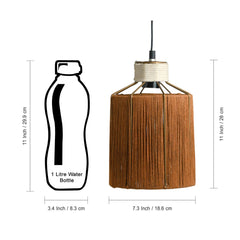 'Jute Miracles' Handwoven Cylindrical Hanging Pendant Lamp In Jute & Iron (27.9 cm)