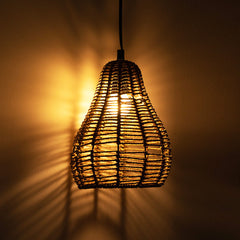 'Rope Paradise' Handwoven Conical Hanging Pendant Lamp In Band Rope & Iron (25.4 cm)