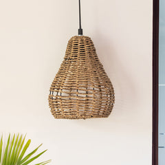 'Rope Paradise' Handwoven Conical Hanging Pendant Lamp In Band Rope & Iron (25.4 cm)