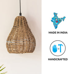 'Rope Paradise' Handwoven Conical Hanging Pendant Lamp In Band Rope & Iron (25.4 cm)