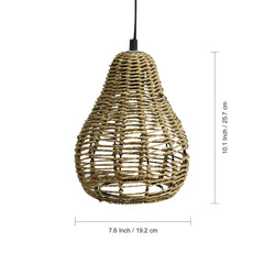 'Rope Paradise' Handwoven Conical Hanging Pendant Lamp In Band Rope & Iron (25.4 cm)