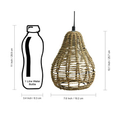 'Rope Paradise' Handwoven Conical Hanging Pendant Lamp In Band Rope & Iron (25.4 cm)