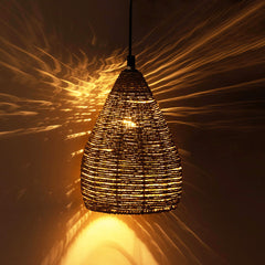 'Blazing Rope' Handwoven Conical Hanging Pendant Lamp In Band Rope & Iron (25.4 cm)