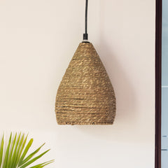 'Blazing Rope' Handwoven Conical Hanging Pendant Lamp In Band Rope & Iron (25.4 cm)