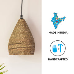 'Blazing Rope' Handwoven Conical Hanging Pendant Lamp In Band Rope & Iron (25.4 cm)