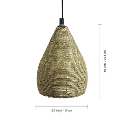 'Blazing Rope' Handwoven Conical Hanging Pendant Lamp In Band Rope & Iron (25.4 cm)